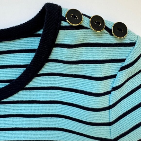 Talbots Dress Aqua Navy Blue Strpied Ribbed Knit A Line Flared Full Zip Sz S - Picture 14 of 15